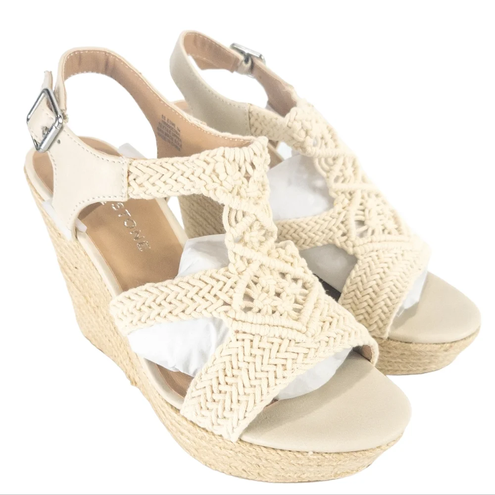 Sun + Stone Esme Strappy Open Toe Wedge Sandals Ivory - Picture 2 of 4